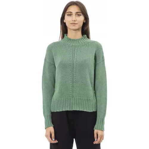 Grüner Rollkragenpullover mit Seitenschlitzen - Alpha Studio - Modalova