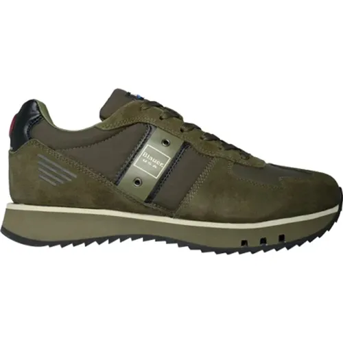 Grüne Wildleder-Sneakers mit weißen Details , Herren, Größe: 41 EU - Blauer - Modalova