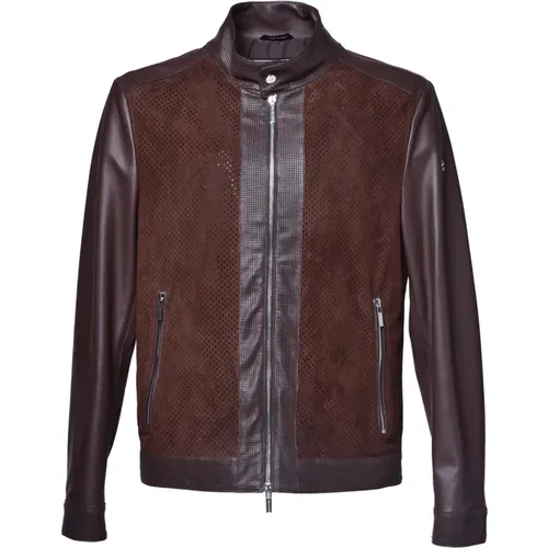 Jacket in dark nappa and suede , male, Sizes: L - Baldinini - Modalova
