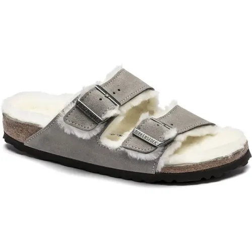 Sliders, female, , Size: 10 US Shearling Stone Coin Arizona Sliders Women - Birkenstock - Modalova