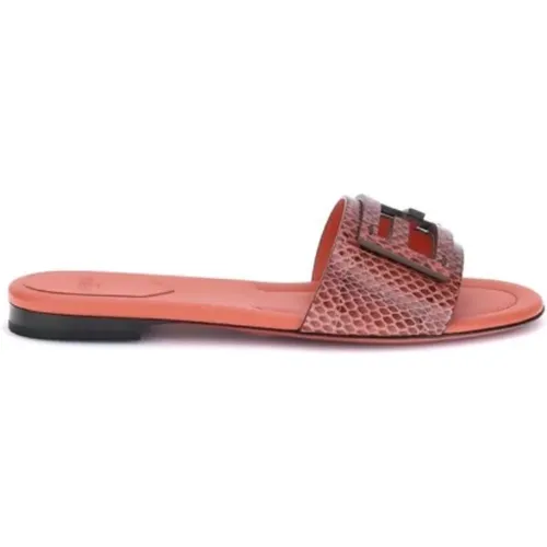 Sliders, female, , Size: 6 1/2 US Python Print FF Logo Sandals - Fendi - Modalova