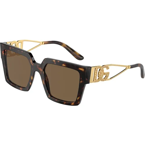 Stylische Sonnenbrille braunes Gestell dunkle Gläser , Damen, Größe: 53 MM - Dolce & Gabbana - Modalova