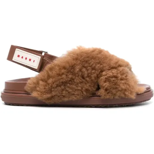 Shearling Crisscross Sandal with Logo Back Strap , female, Sizes: 8 UK - Marni - Modalova