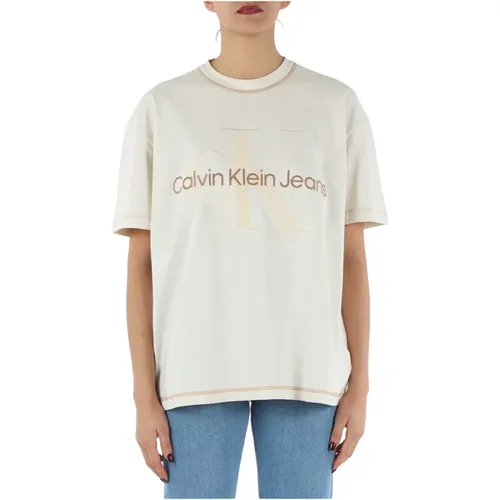 Oversize T-Shirt aus Baumwolle mit gesticktem Logo , Damen, Größe: XS - Calvin Klein Jeans - Modalova