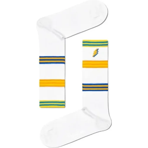 Socks, female, , Size: ONE SIZE Lightning Bolt Striped Crew Socks - Happy Socks - Modalova