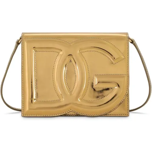 Metallic Logo-Embossed Golden Schultertasche - Dolce & Gabbana - Modalova