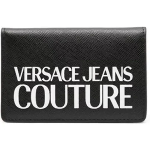 Leather Wallet with White Logo Print , male, Sizes: ONE SIZE - Versace Jeans Couture - Modalova