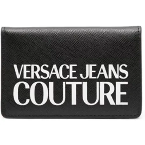 Wallets & Cardholders, male, , Size: ONE SIZE Leather Wallet with White Logo Print - Versace Jeans Couture - Modalova