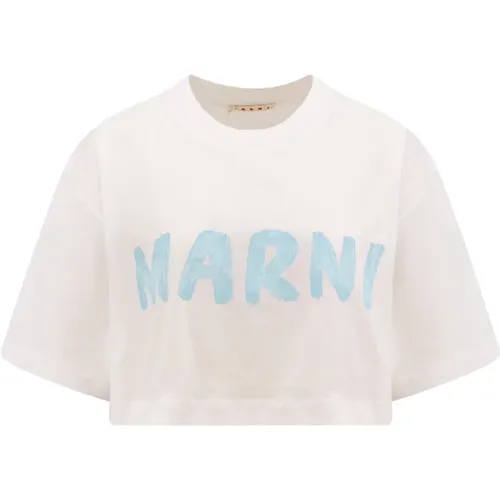 Cotton T-Shirt with Frontal Logo , female, Sizes: XS - Marni - Modalova