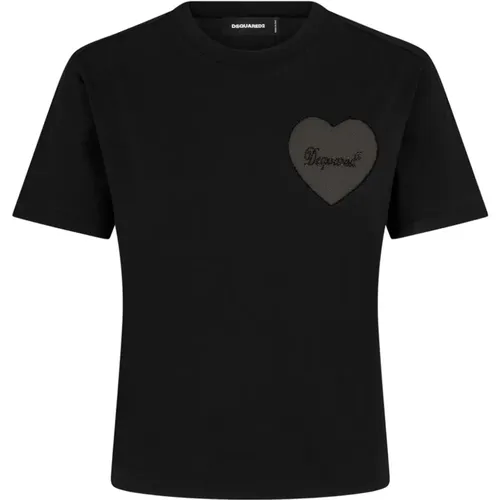 Schwarzes Logo T-Shirt Rundhals,Schwarze T-Shirts und Polos mit Herz-Motiv - Dsquared2 - Modalova