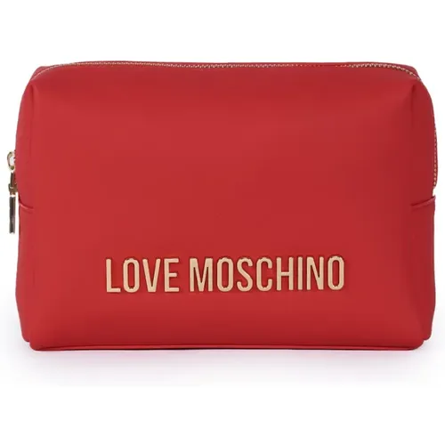 Eco-Leather Necessaire with Gold Metal Logo , female, Sizes: ONE SIZE - Love Moschino - Modalova