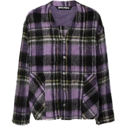 Cardigans, male, , Size: S Check Overshirt Jacket - Palm Angels - Modalova