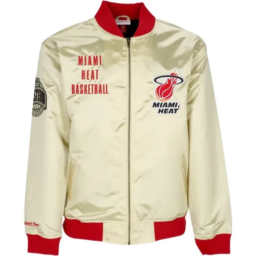 Bomber Jackets, male, , Size: L Miami Heat NBA Team Bomber Jacket - Mitchell & Ness - Modalova