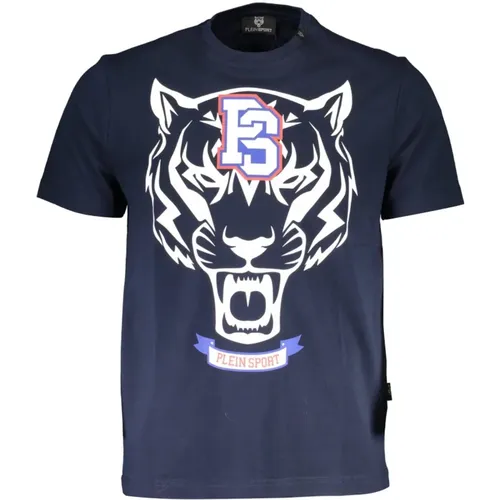 Blaues Baumwoll-T-Shirt mit Druck , Herren, Größe: L - Plein Sport - Modalova