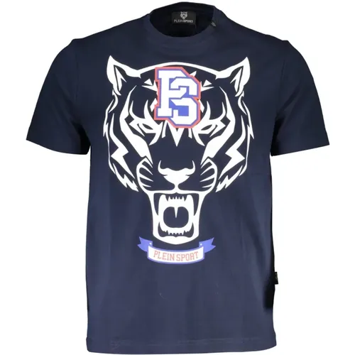 Blaues Baumwoll-T-Shirt mit Druck , Herren, Größe: XL - Plein Sport - Modalova