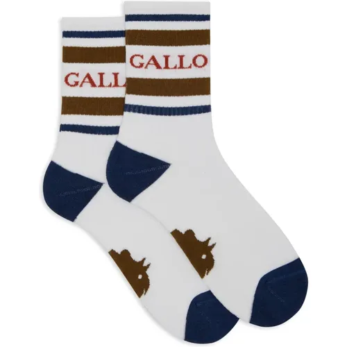 Unisex kurze weiße Baumwoll-Frotteesocken mit Streifen und Schrift , unisex, Größe: M - Gallo - Modalova