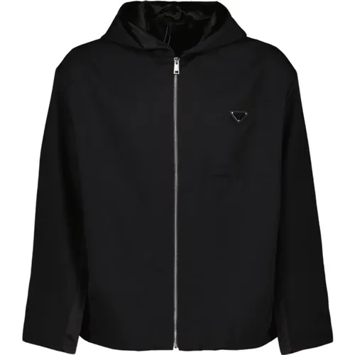 Zip-throughs, male, , Size: L Gabardine Hooded Jacket - Prada - Modalova