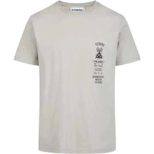 Graues T-Shirt mit Logo-Print,Schwarzes T-Shirt mit Logo,T-Shirt mit Logo-Print aus Baumwolle - Iceberg - Modalova