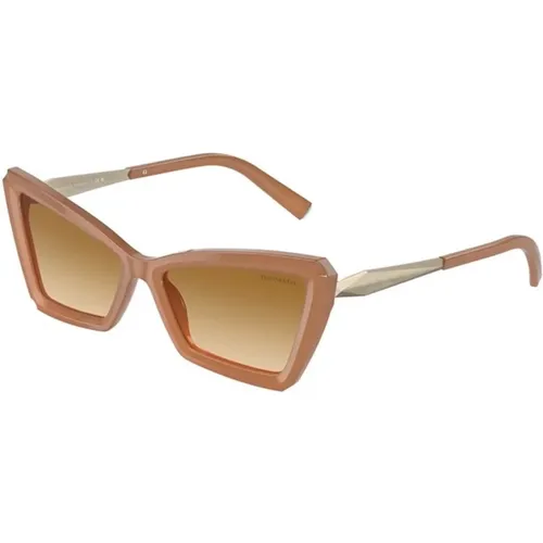 Gold Frame with and Light Brown Gradient Lenses , unisex, Sizes: 56 MM - Tiffany - Modalova