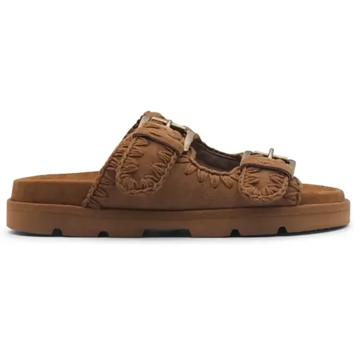 Sliders, female, , Size: 8 US Beige BIO Women's Sandals Crochet Details - Mou - Modalova