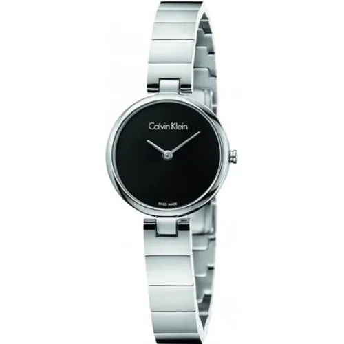 Watches, female, , Size: ONE SIZE Authentic Quartz Watch with Black Dial and Silver Steel Strap - Calvin Klein - Modalova