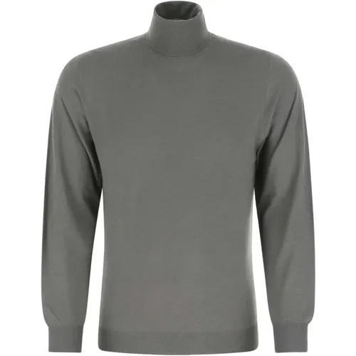 Turtlenecks, male, , Size: 2XL Grey Wool Turtleneck Sweater - Fedeli - Modalova