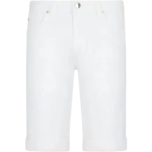 Glänzende Baumwoll-Bermuda-Shorts mit Umschlag-Weiß , Herren, Größe: M - Emporio Armani - Modalova