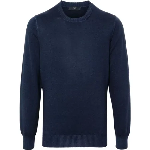 Dunkelblauer Wollstrickpullover , Herren, Größe: L - Fay - Modalova