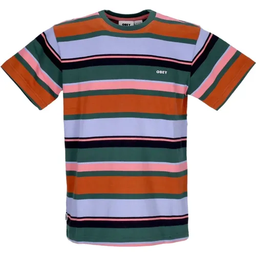 T-Shirts, male, , Size: XL Striped Tee Dark Cedar Multi Mens - Obey - Modalova