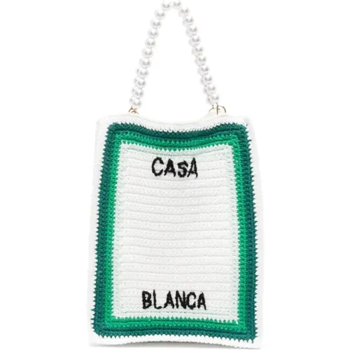 Tote Bags, female, , Size: ONE SIZE Cotton Tote Bag with Crochet Knit and Stripe Detailing - Casablanca - Modalova