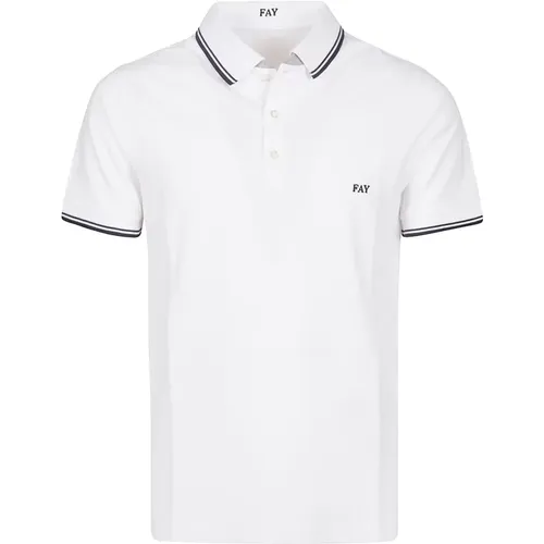 Polo-Shirt mit Doppelkragen Bianco , Herren, Größe: XL - Fay - Modalova