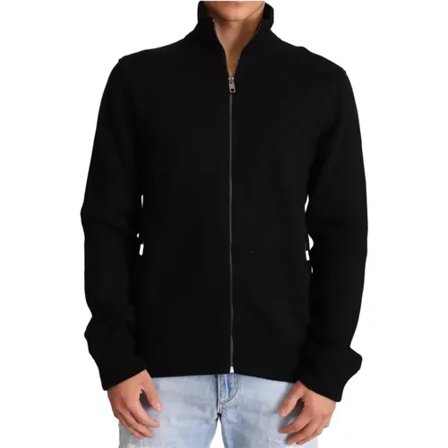 Zip-throughs, male, , Size: S Luxury Cashmere Zipper Sweater - Dolce & Gabbana - Modalova