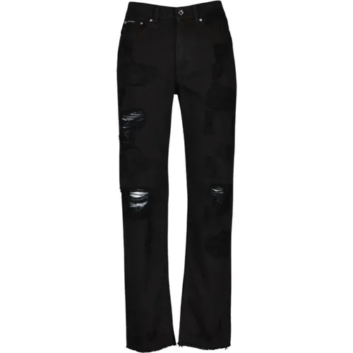 Schwarze Gerades Jeans mit Ripped-Effekt , Damen, Größe: XS - Dolce & Gabbana - Modalova