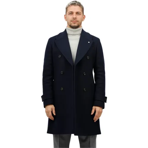 Double-Breasted Coats, male, , Size: XL Wool Jersey Coat - L.b.m. 1911 - Modalova