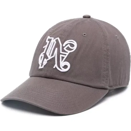 Monogram Logo Baseball Cap Dark Grey/White , male, Sizes: ONE SIZE - Palm Angels - Modalova