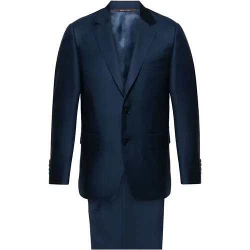 Single Breasted Suits, male, , Size: L Navy Wool Blazer and Trousers - Canali - Modalova