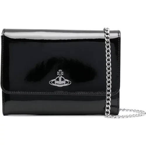 Schwarze Lederbrieftasche mit Orb-Detail , Damen, Größe: ONE Size - Vivienne Westwood - Modalova
