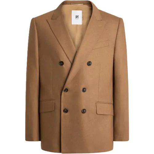 Blazers, male, , Size: M Double-Breasted Beige Flannel Cashmere Blazer - PT Torino - Modalova