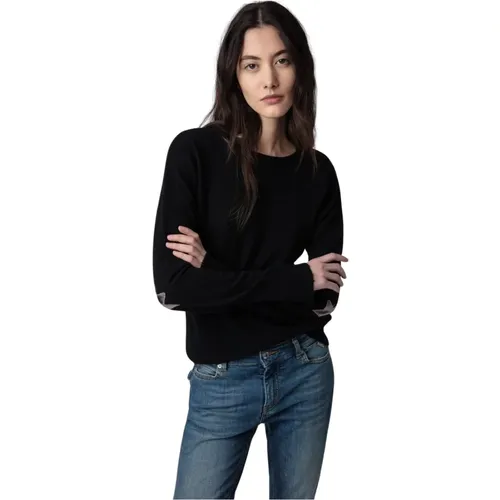 Schwarzer Kaschmir Sternenpatch Pullover , Damen, Größe: M - Zadig & Voltaire - Modalova