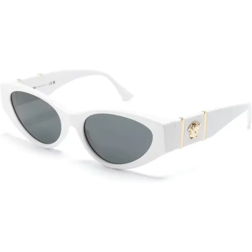 Weiße Sonnenbrille mit Originalzubehör , Damen, Größe: 55 MM - Versace - Modalova