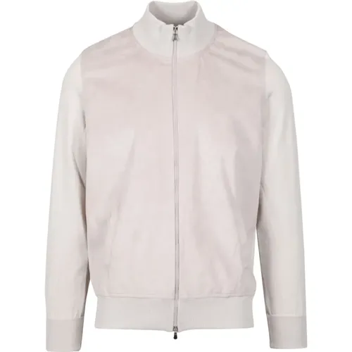 Bomber Jackets, male, , Size: XL High-Necked Alcantara Jacket - Gran Sasso - Modalova