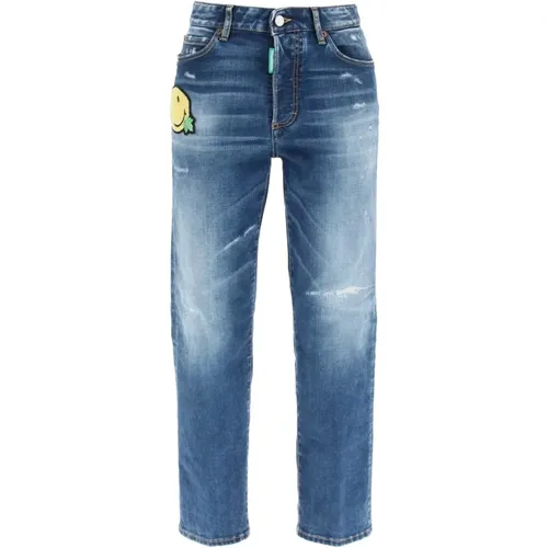 Blaue Distressed Boston Jeans - Dsquared2 - Modalova