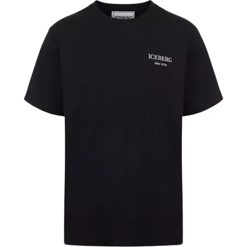 Schwarzes T-Shirt mit gesticktem Logo,T-Shirt mit gesticktem Logo,T-Shirts - Iceberg - Modalova