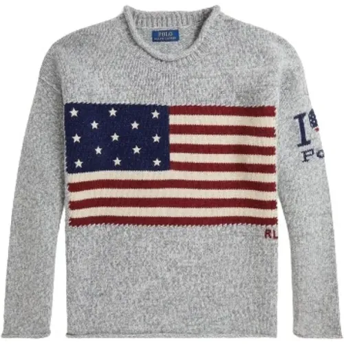 Round-neck Knitwear, male, , Size: L American Flag Wool Knit Sweater - Polo Ralph Lauren - Modalova