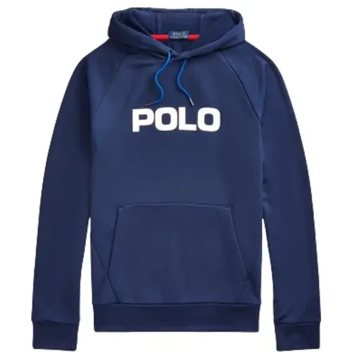 Hoodies, male, , Size: XS Navy Hooded Sweatshirt with Kangaroo Pocket - Polo Ralph Lauren - Modalova