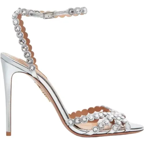 Silver Crystal Embellished High Heel Sandals , female, Sizes: 6 UK, 5 1/2 UK, 7 1/2 UK - Aquazzura - Modalova