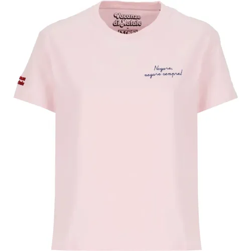 Rosa Baumwoll-T-Shirt mit Stickerei , Damen, Größe: L - Saint Barth - Modalova