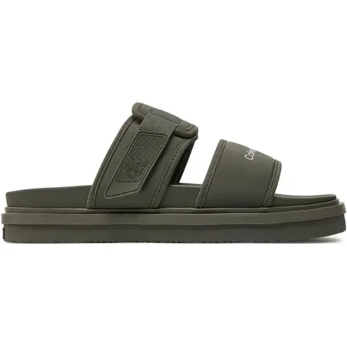 Sliders, male, , Size: 10 US Polyester Sandals with 4cm Heel - Calvin Klein Jeans - Modalova