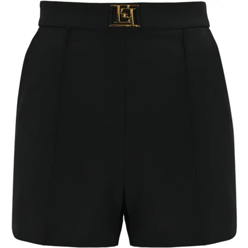 Schwarze Stretch-Crepe-Shorts mit hoher Taille , Damen, Größe: M - Elisabetta Franchi - Modalova