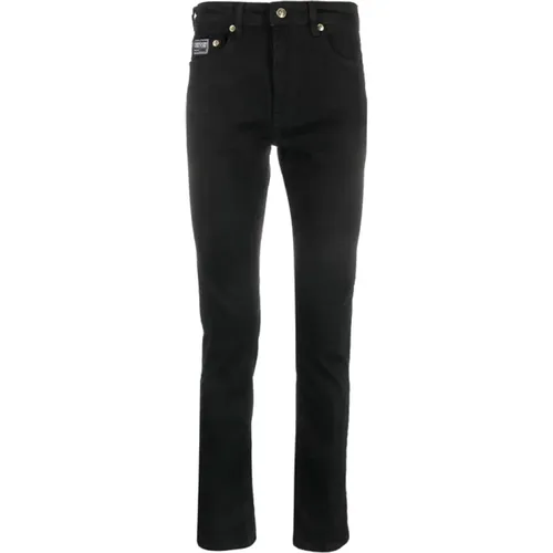 Schwarze Slim Jeans mit Applikation - Versace Jeans Couture - Modalova